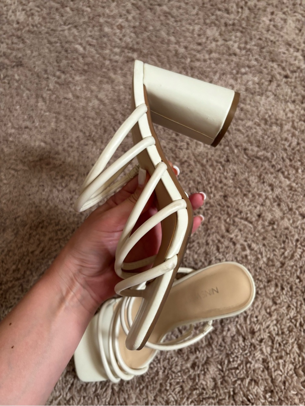 Nine West Strappy Cream Block Heel Sandals - Picture 5 of 7